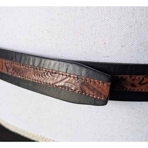 Terry Stack Black Brown Studded Hook and Loop Italian Leather Belt Size Large - Picture 5 of 9